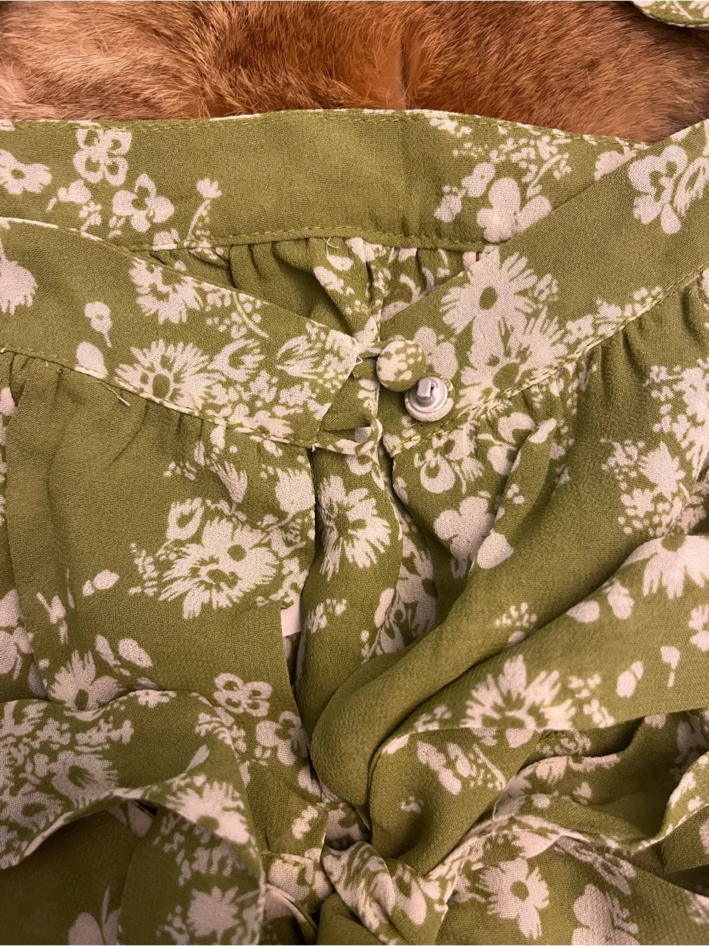 Reformation Green Floral Tie-Back Puff Sleeve Crop Top